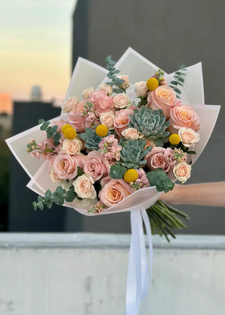 NO. 128. Charming Succulents (roses, matthiolas, craspedia)