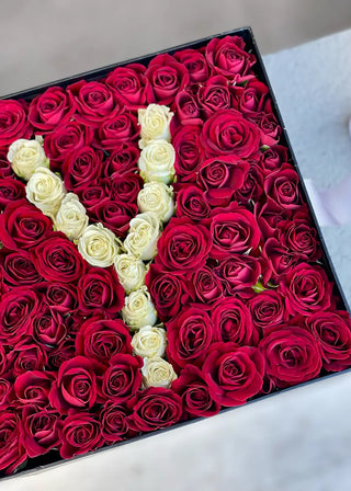 NO. 16. Square Flower Box with Initials (spray roses)