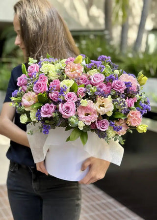NO. 79. Loving Box with Mix of Flowers (spray roses, lisianthuses, dianthuses, greenery)