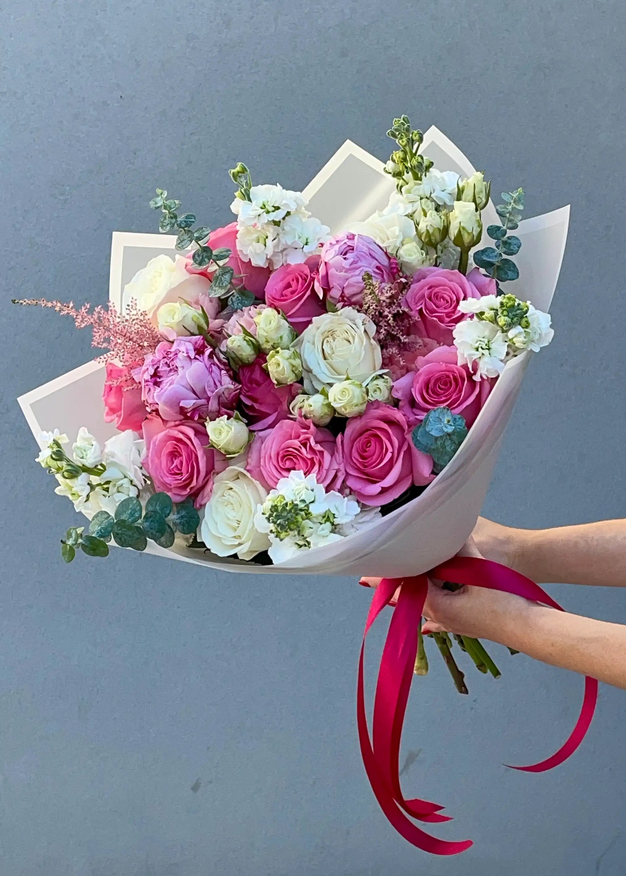 NO. 123. Pink Tenderness Bouquet (peonies, roses, matthiolas, astilbe)