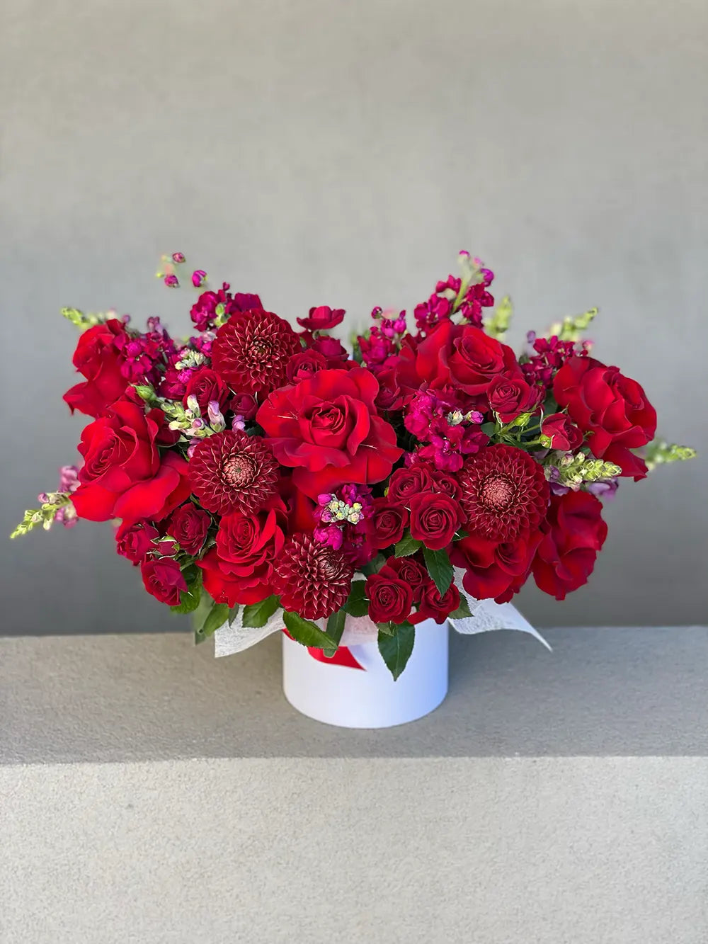 NO. 131. Red Passion (roses, matthiolas, dahlias)