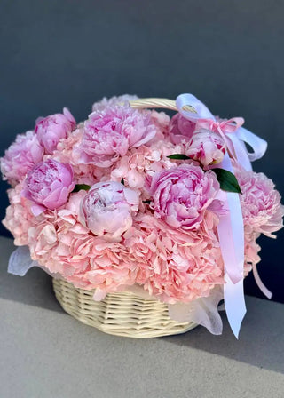 NO. 173. Pink Hydrangea and Peonies Flower Basket