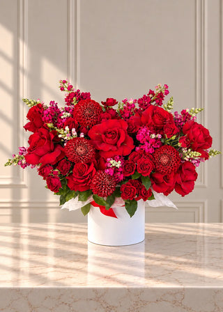 NO. 131. Red Passion (roses, matthiolas, dahlias)
