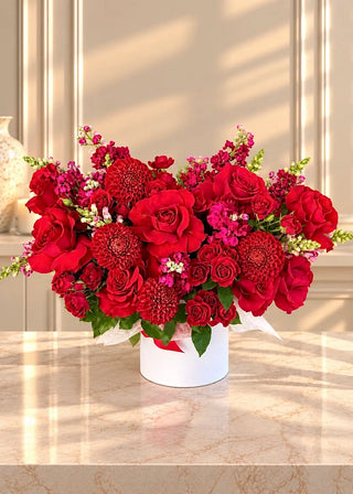 NO. 131. Red Passion (roses, matthiolas, dahlias)