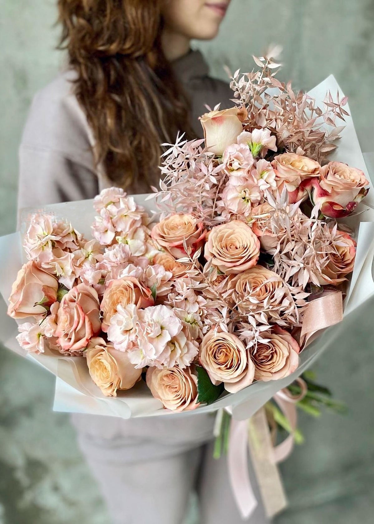 NO. 46. Cappuccino Bouquet (roses, matthiolas) Cherry Blossom