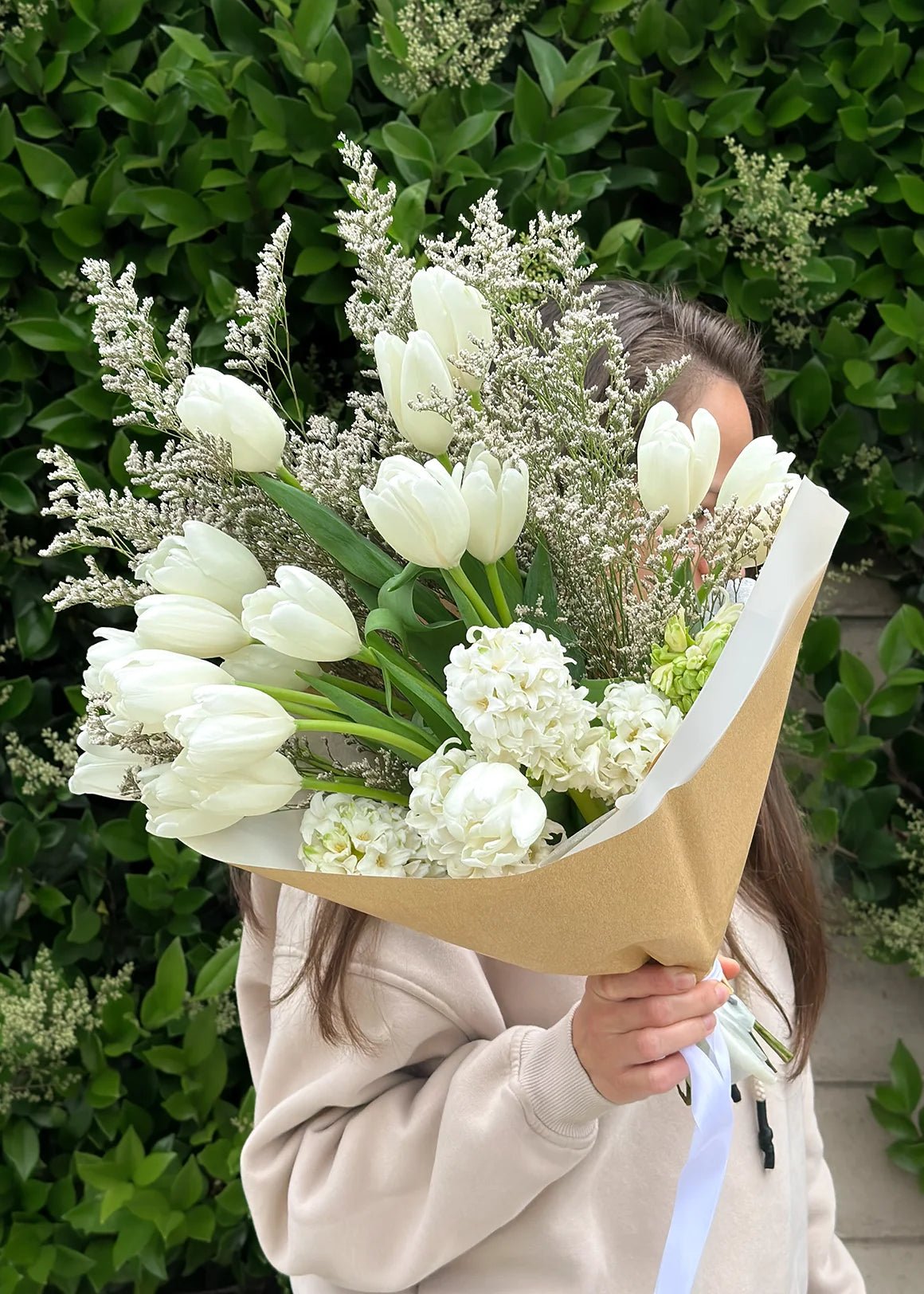 NO. 56. White Spring Bouquet tulips hyacinths Cherry Blossom